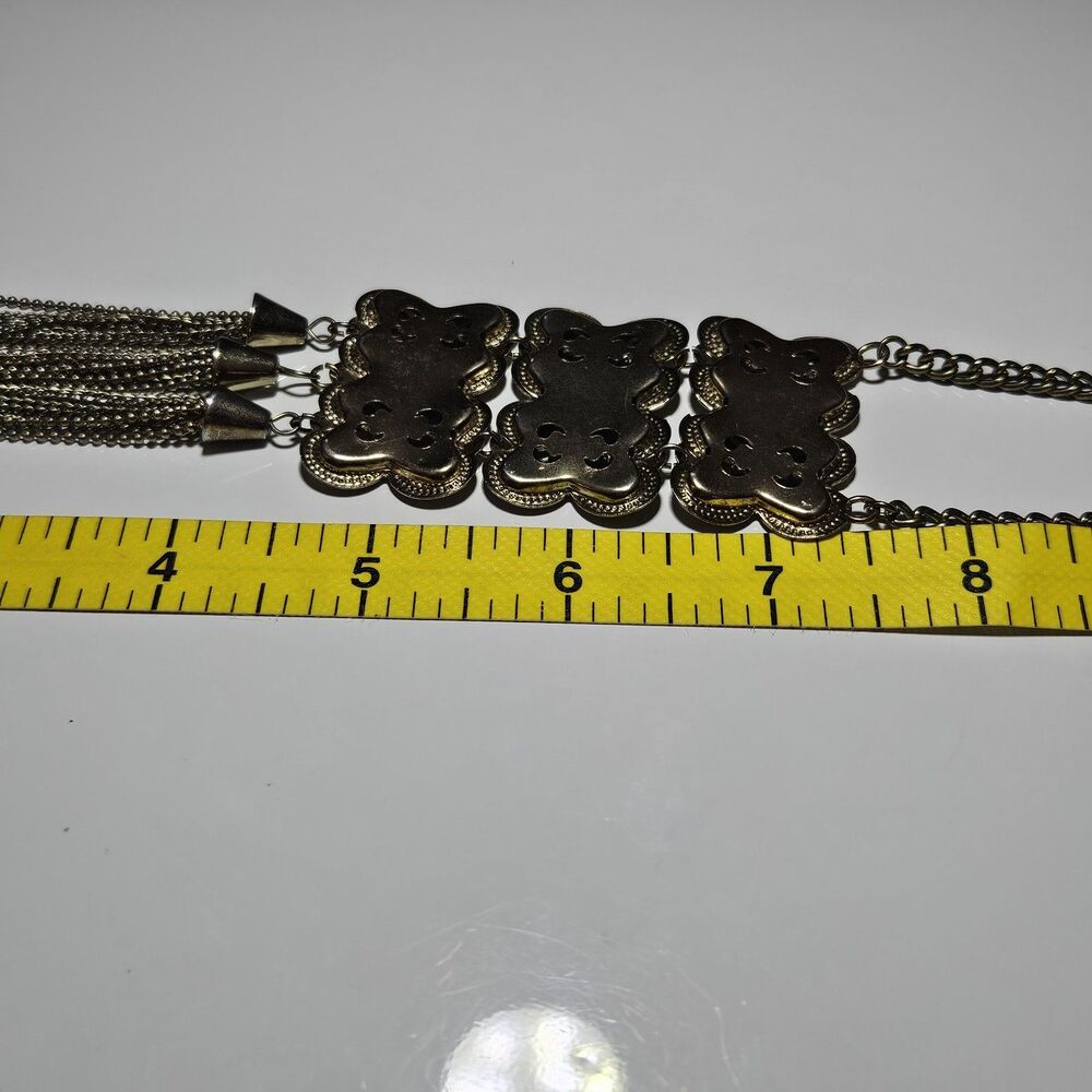 Large Gold Tone Tassel Articulated Statement Necklace 36" - Picture 11 of 15